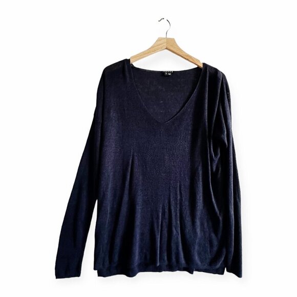 Theory Larlissa Sag Harbor Blue Linen Blend V neck Sweater, Size L - Picture 1 of 13